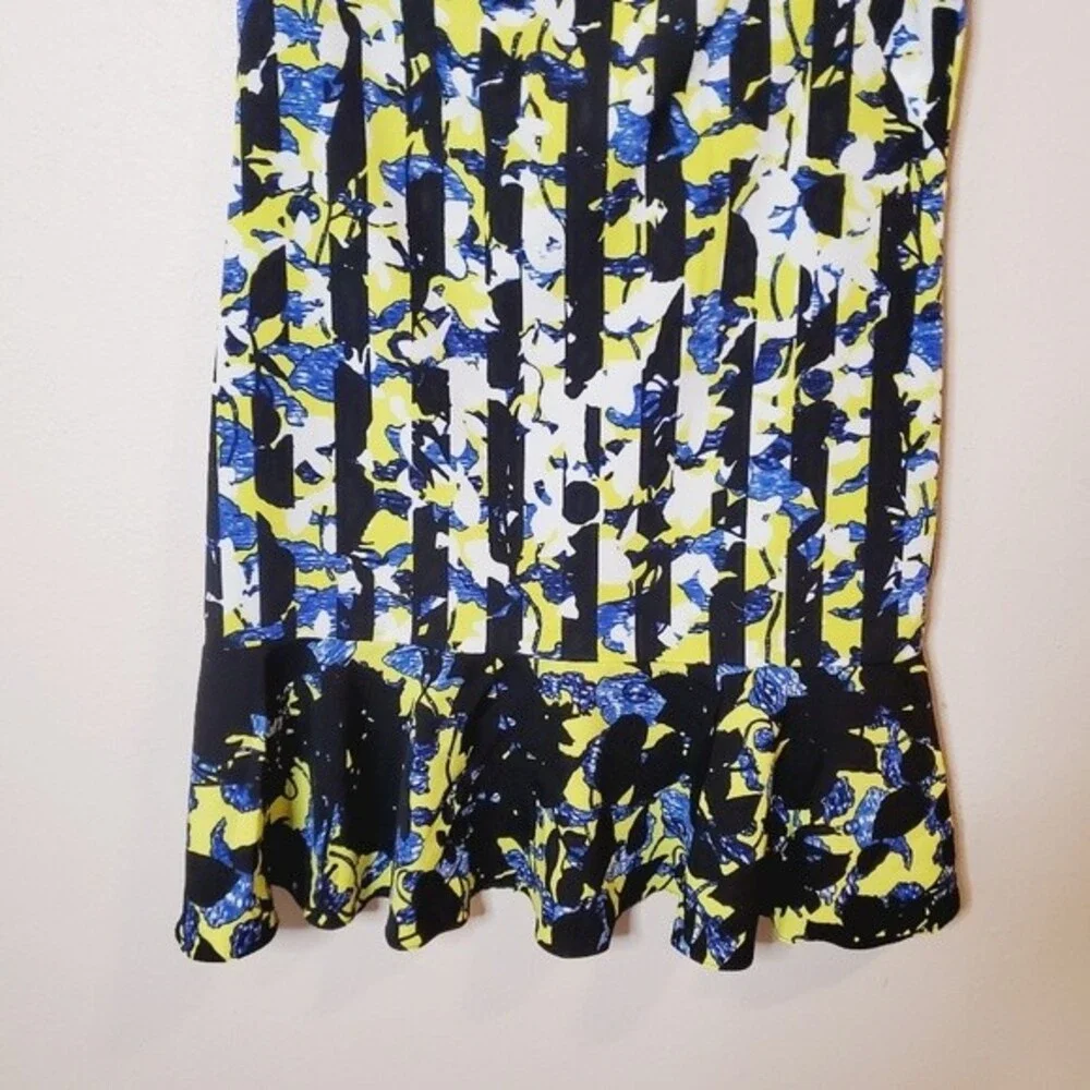 Peter Pilotto Target Yellow Blue white black striped Flower drop waist dress - Picture 3 of 7